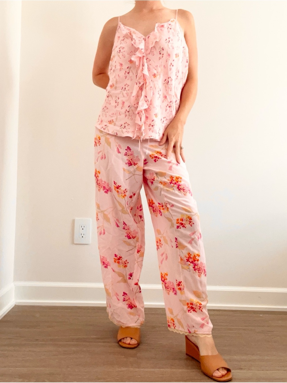 Vintage Gap 100% Silk Pink Floral Set